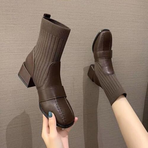 Spring and autumn new short boots womens Korean version medium Heel Sock boots fashion British short barrel Martin boots