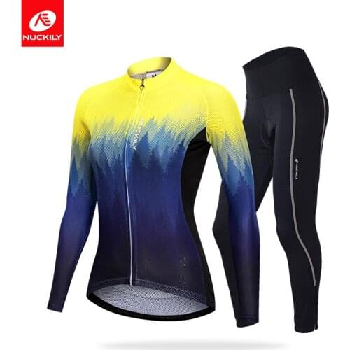 NUCKILY 2021 Womens Long Clothing Cycling Skinsuit Winter Maillot Ropa Ciclismo Go Pro Gel Bicycle Jersey Sets Top Pants Suit