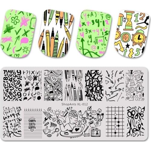 Stainless Steel Nail Stamping Plates 6*12cm Math Number Thinking Pencil Pens Chess Image Stencil Nail Art Stamping Template Mold