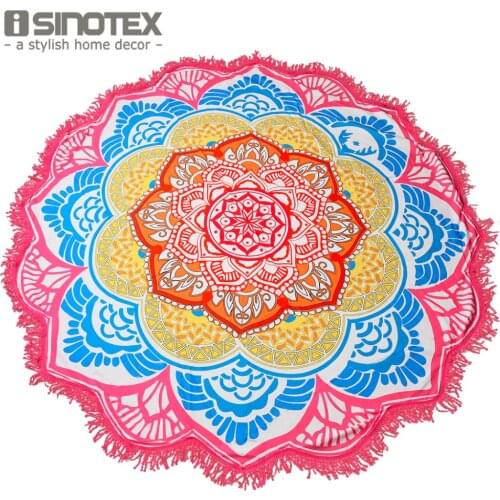 Mandala Beach Towel Indian Large Lotus Printing Yoga Mat Round Tassel Tapestry Totem Blanket Hippy Boho Tablecloth 150cm/59