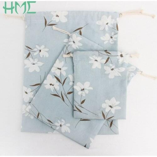 14x16 19x24 25x32CM Pure Cotton Canvas Candy Gift Bags Flower Printed Gift Bags Kids Birthday Party Favor Candy Drawstring Pouch