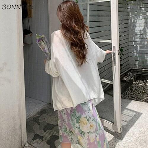 Shirts Women Simple Solid Summer Thin X-long Outerwear Knitting Tops Sunscreen Loose Streetwear All-match Female Fashion Casual