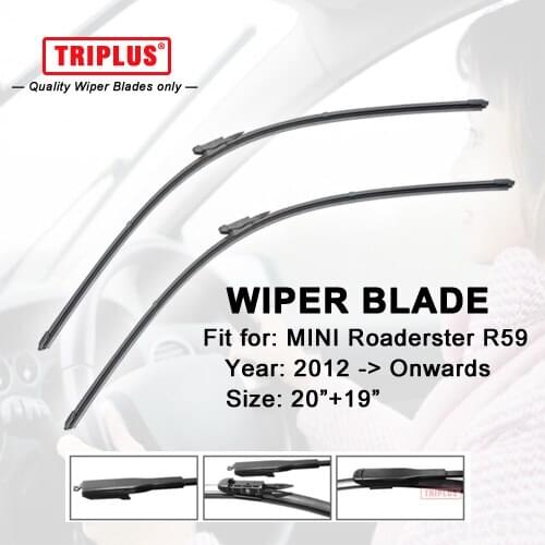Wiper Blade for MINI ROADERSTER R59 (2012-Onwards) 1set 20"+19",Flat Aero Beam Windscreen Wiper Frameless Soft Boneless Blades