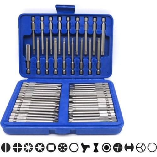 50 Piece Hex Star Torx Extra Long Security Bits Spline Flat Screwdriver Set 6-20