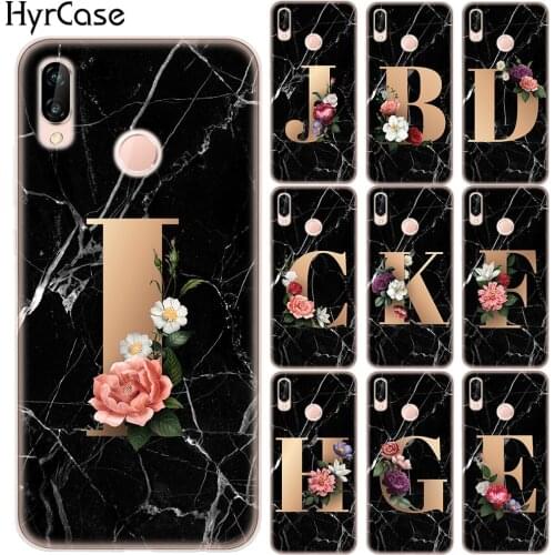 Custom Letter Customized Initial Marble Flowers Silicone Case Cover For Huawei P20 Lite Pro P30 Lite Pro Y5 Prime Y9 2018 2019