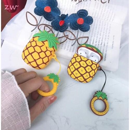 Cute 3D Case Soft Silicone Pineapple Cases Keychain For Apple Airpods 1 2 3 Protector Cover Earphone Keyring For Women Gift
