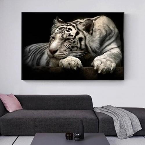 Modern Black White Tiger Painting Wall Art Canvas Posters and Prints Wildlife Animals Wall Art Pictures Living Room Home Decor