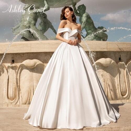Ashley Carol A-Line Wedding Dress 2021 Elegant Satin Sweetheart Backless Lace Up Cap Sleeve Princess Bride Gown Vestido De Noiva