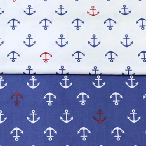 100% Cotton Twill Cloth Marine Style WHITE NAVY BLUE Anchor Fabrics for DIY Crib Bedding Cushions Quilting Handwork Home Decor