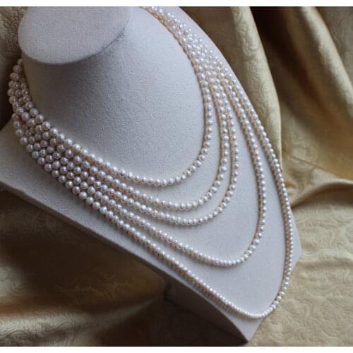 Hand knotted natural 200cm long 7-7.5mm round shape white pink color freshwater pearl necklace fashion jewelry