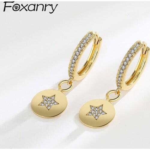 FOXANRY Prevent Allergy 925 Sterling Silver Hoop Earrings for Women Party Accessories Trendy Elegant Star Zircon Bride Jewelry