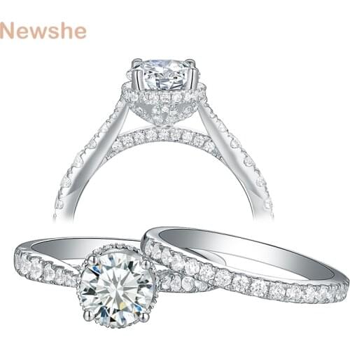 Newshe Womens' Wedding Engagement Ring Set 925 Sterling Silver Jewelry For Women 7mm 1.25Ct Round Cut AAA Cubic Zircon 1R0052