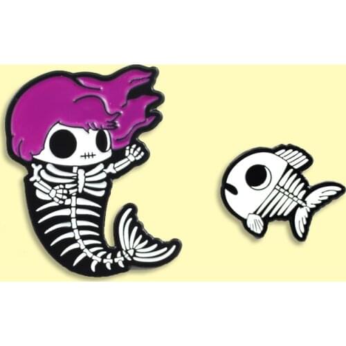 Skeleton Mermaid Enamel Pin Fish Skeleton Badge Brooch Denim Backpack Clothes Punk Animal Jewelry Gift for Friends Girl