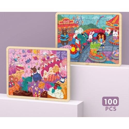 1set=100pcs Wooden Wood Puzzle Dessert Paradise Amusement Park Kids Toys Puzzles Early Educational Intelligence Puzzle Toys