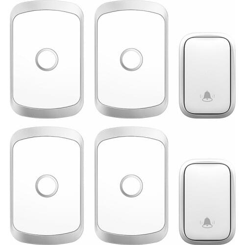 CACAZI Self-powered Waterproof Wireless Doorbell with No Battery Chime Smart Home Door Bell US EU UK Plug 2 Button 4 Receiver