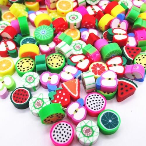 50pcs Assorted Color Fruits Polymer Clay Beads For DIY Jewelry Making Loose Animal Clay Bead Necklace Bracelet Earring Findings