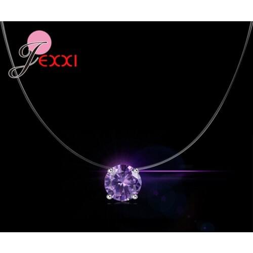 OL Style Four Claws Cubic Zirconia 925 Sterling Silver Fishing Line Chain Pendant Necklaces For Women Party Jewelry