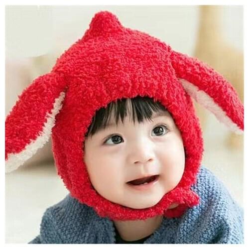 Baby hat autumn and winter infant cute handmade windproof warm wool boys and girls ear protection rabbit hat