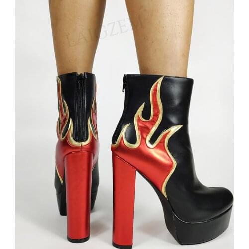 DOBANER FASHION Ankle Platform Boots Block High Heels Unisex Back Zip Frame Booties Unisex Shoes Woman Plus Size 43 44 46 47 52