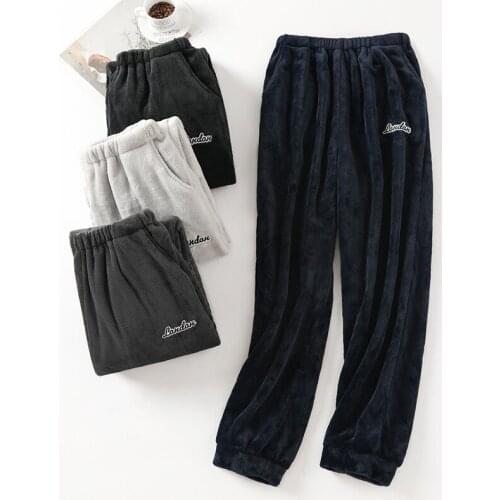 Hot Sale 4XL Plus Size Men Sleep Pants Winter Thick Flannel Pajamas For Men Loose Casual Sleepwear Warm Home Pants Male 130Kg