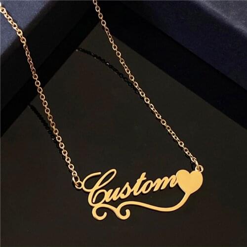Customized Fashion Stainless Steel Name Necklace Personalized Letter Gold Choker Necklace Pendant Nameplate Gift