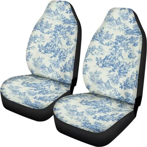 French Country Toile Design Car Seat Covers Set Vehicle Seat Cover 2Pcs Cloth Front Seat for Most Car Auto Van