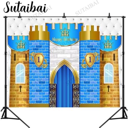 Royal Prince Blue Castle 1st Birthday Photography Background Boy First Birthday Baby Shower Party Decoration Banner Backdrops
