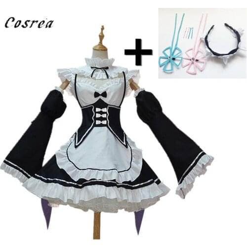 Re Zero Kara Hajimeru Isekai Seikatsu Ramu RAM Remu REM Anime Cosplay Costumes Maid Apron Dress Women Girls Outfit Uniform Sets