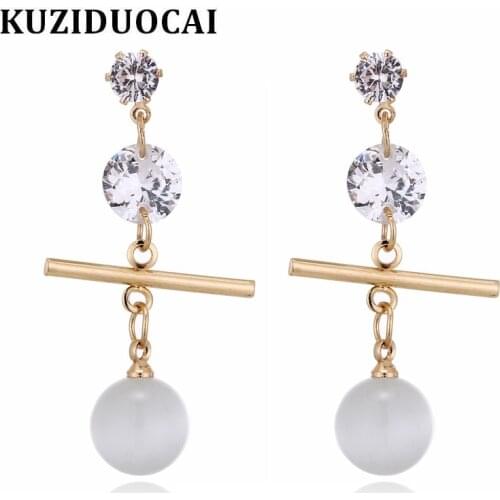 Kuziduocai 2018 New Hot ! Fashion Fine Jewelry Zircon Copper Natural Opal Cylinder Stitching Stud Earrings For Women Gifts E-411