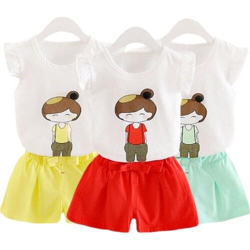 Summer Baby Girls Clothing Set Cartoon Little Girl Pattern Suit For Girl 3 Color Toddler Kids Casual Comfortable Clothes