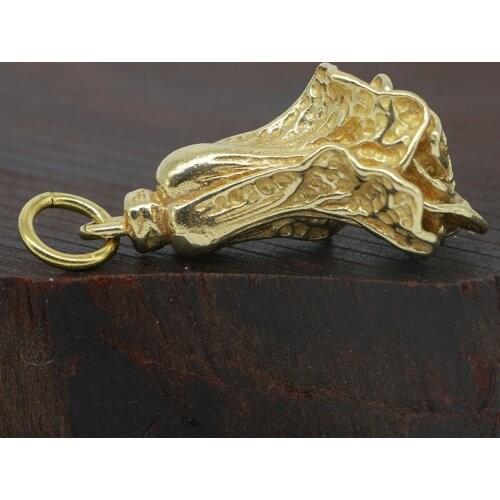 Antique Solid Brass Cabbage Miniature Figurines Retro Copper Animal Tea Pet Desktop Ornament Decor Crafts Keychain Pendants