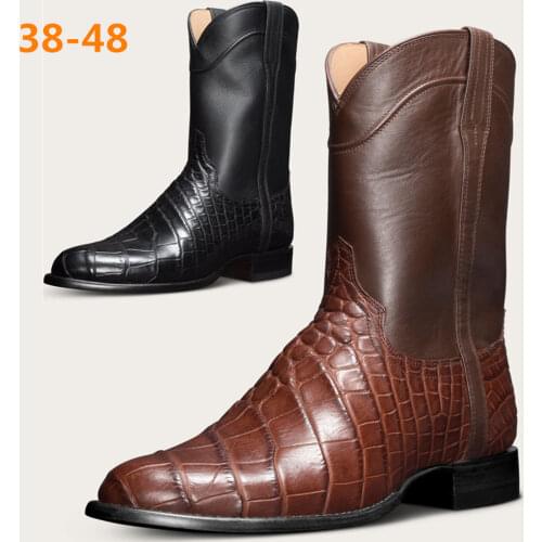 2021 Mens Boots Men West Cowboy Boots High Tube Retro Crocodile Pattern Men Footwear Large size EUR 38-48 designer ankle boots
