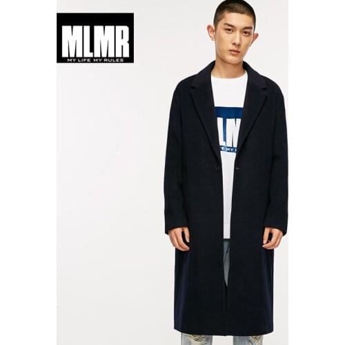 MLMR Lapel Collar Single Button Mid Long Mens Wool Coat |218327517