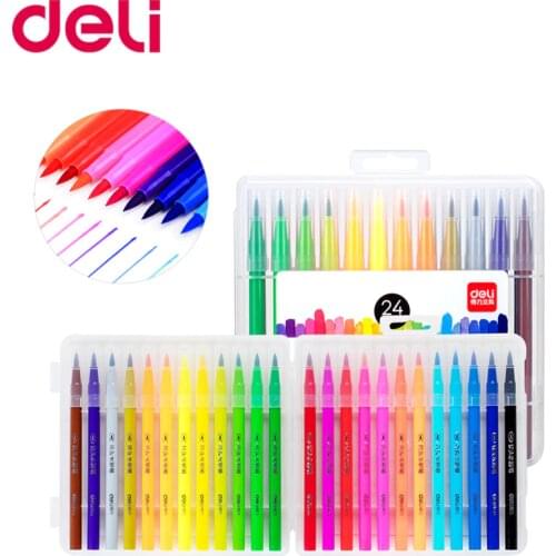 Deli 12/24 Color Marker Pen Set Soft Head Water Color Sketch Painting Brush Art Fine Color Artist Pens Drawing School Supplies