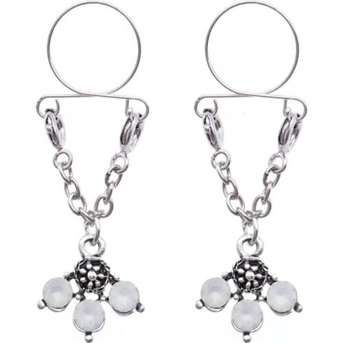 New arrival white flower non pierced Clip On Nipple Ring Jewelry Fake Nipple Dangle Adjustable Fashion Body Jewelry gift