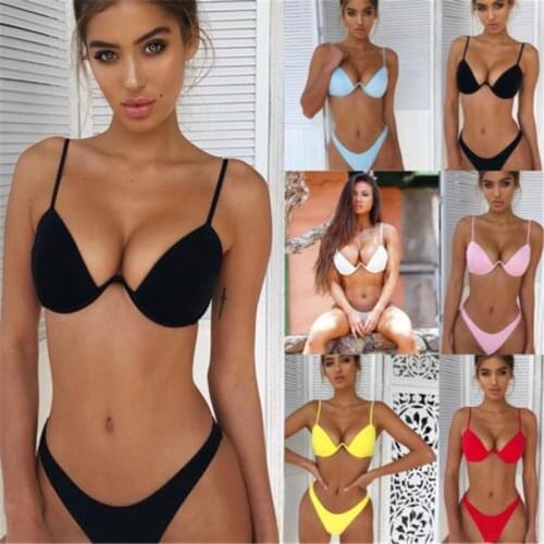 Solid Sexy Bikini 2019 Summer Swimwear Women Swimsuit Push Up Bandeau Bra Bandage Womens Swimming Suit Solid Monokini Biquini