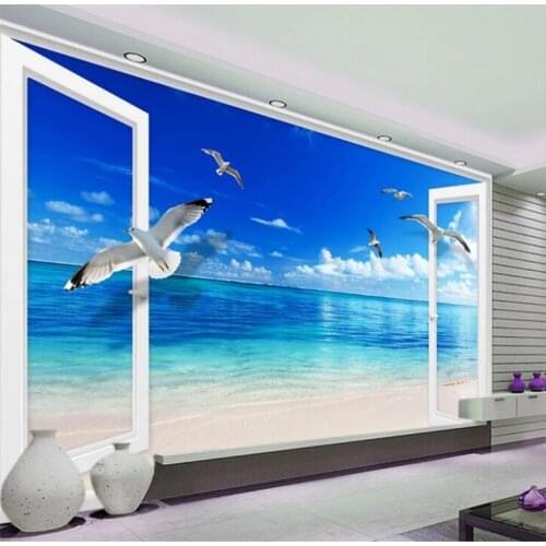 Window ocean TV backdrop papel de parede 3d wallpaper living room bedroom papel de parede infantil photo wall paper