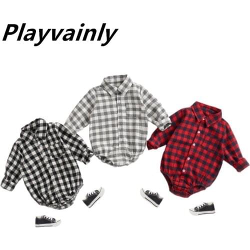 2020 Autumn Newborn Bodysuits Plaid Shirt Long Sleeve Cotton Romper Overalls Baby Boy Girl Clothes 0-2Y E8160
