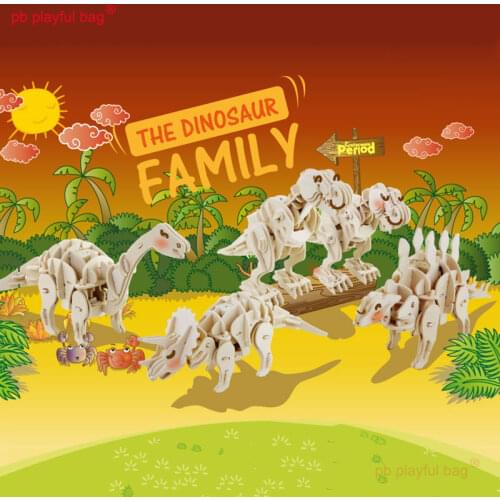PB Playful Bag Voice control Wooden 3D jigsaw puzzle dinosaur building blocks assembled model Childrens toys Creative gift UG64