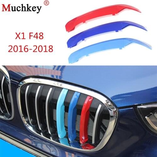 For BMW X1 F48 2016 2017 2018 Front Grille Trim Strips Grill Performance Sports Cover Sticker 3 Colors 3D M Styling 7 Grilles