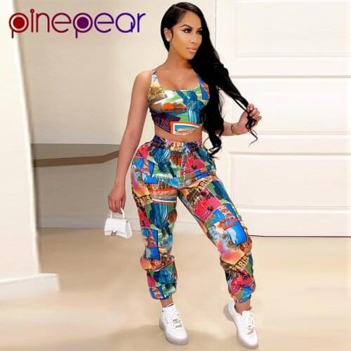 PinePear Colorful Printing 2 Piece Set Women Fitness Outfits High Waist Sport Sweat Suit Gym Clothes Yoga Set Workout Whole Sale