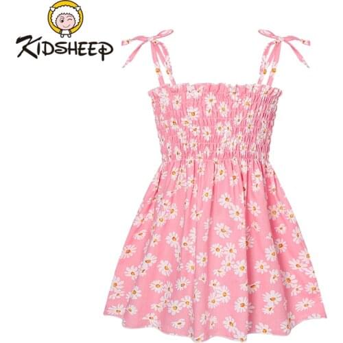 Kidsheep Baby Girls Dress Sleeveless Dress Suspender Skirt Printed Dress A-line Dress Elastic Pleated Top Outfit Set