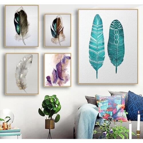 5 Color Feather Art Canvas Poster pretty Wall Art Painting Wall Picture for Living Room Decor Poster and Print Modern Home Decor
