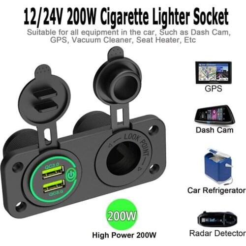 QC 3.0 Dual USB Car Charger C-Igarette Lighter Socket 12V Fast Charger with Contact Switch for Boat Motorcycle Truck