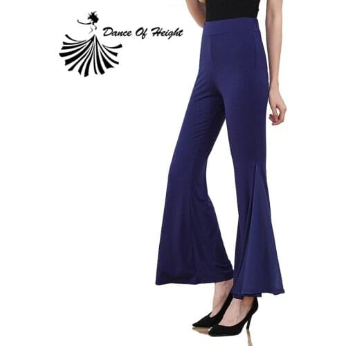 Plus Size Womens Bell-Bottom Pants Classical Dance Practice Flared Trousers Latin Dance Wear Adult Performance Clothes Solid