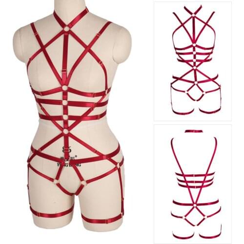 Sexy Red Lingerie Harness Belt Set Hollow Out Garter Belts Top Strappy Bondage Waist Festival Rave Women Bra Suspender Adjust