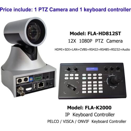 Broadcast PTZ Camera Wide Angle 12X Zoom and 4D IP Joystick Keyboard Controller For Live Conferencing/Broadcasting