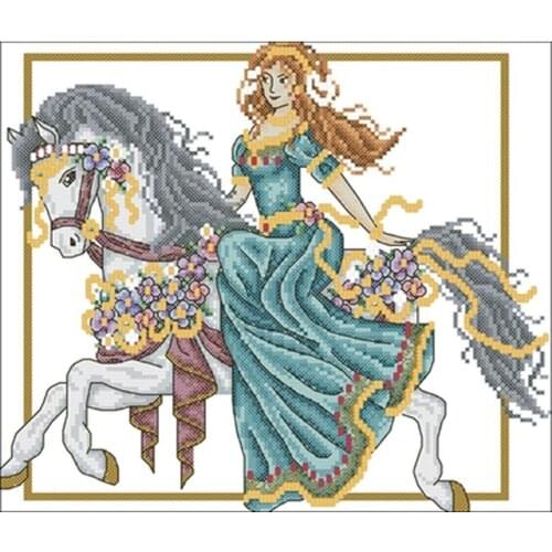 Medieval lady riding a horse Counted Cross Stitch 11CT 14CT 18CT DIY Cross Stitch Kit Embroidery Needlework Sets home decor