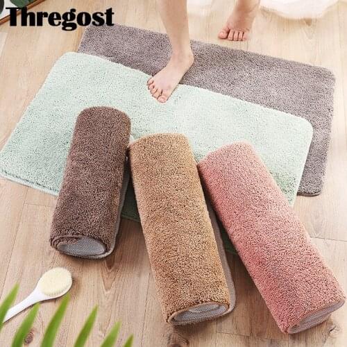 Thregost Non-slip Bath Mat Shower Carpet Solid Microfiber Rug Water Absorbing Kitchen Bathroom Floor Mats Machine Washable