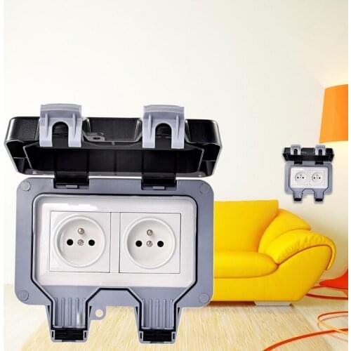 External Outdoor IP66 2 Slot Wall Socket Dustproof Surface-Mounted Protective